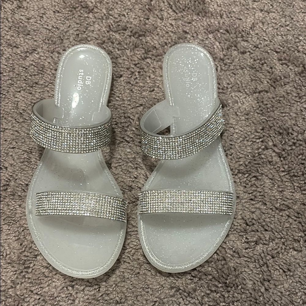 David's Bridal Silver Crystal Embellished Sandals